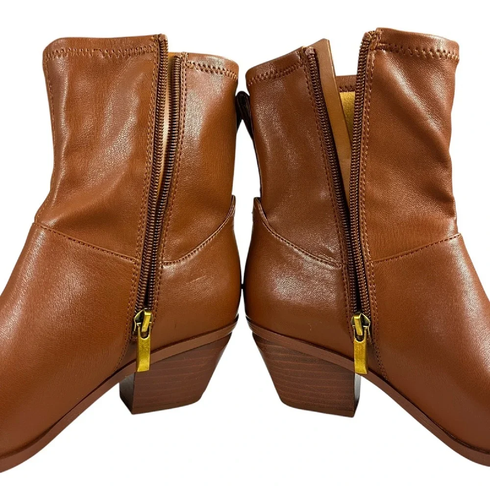 Franco Sarto Sammi Side Zipper Ankle Brown Faux Leather Boots Womens‎ Size 6M